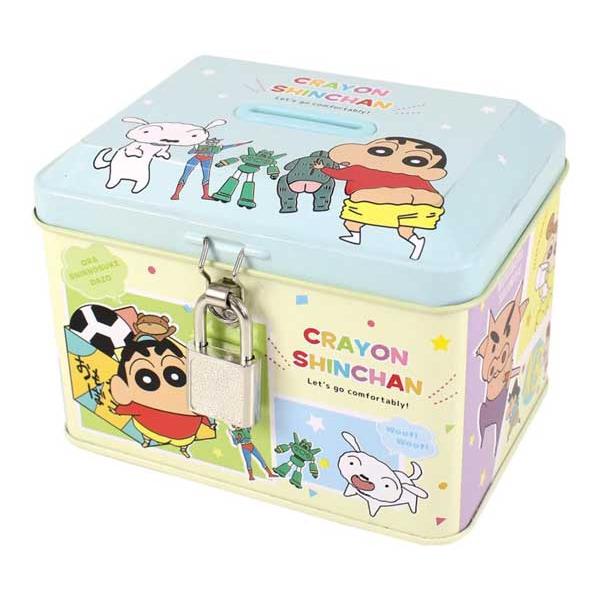 クレヨンしんちゃん 貯金箱 カギ付き缶バンク しんちゃん シロ