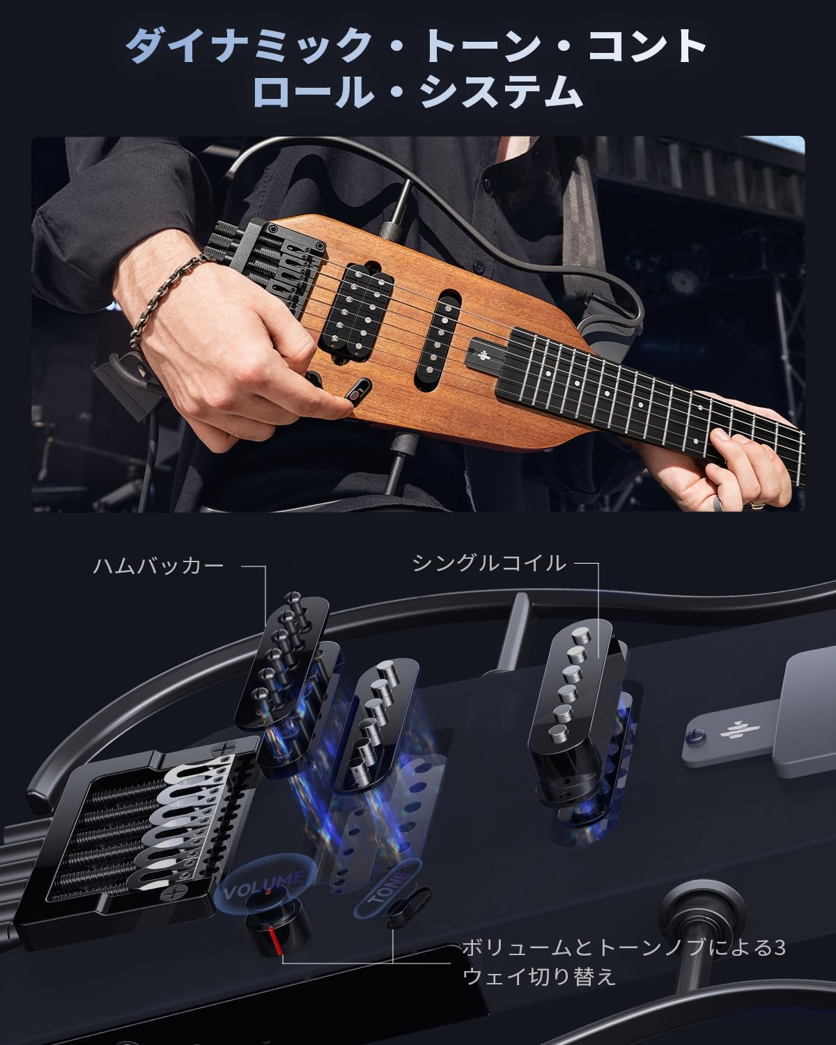 HUSH-X ヘッドレス 携帯型 トラベルエレキギター Donner