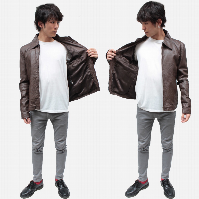 ラム革 ウォッシュ加工 トラッカージャケット メンズ ブラック