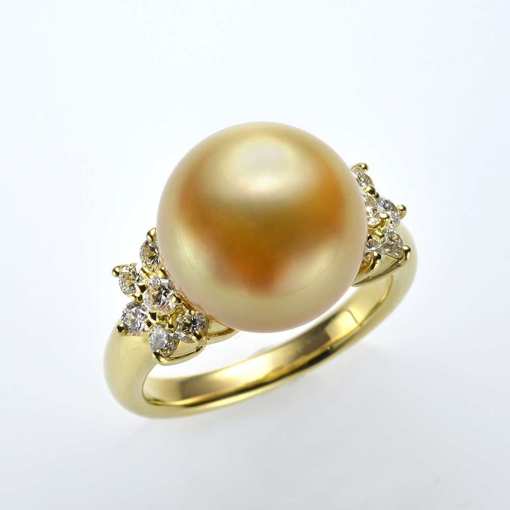 オーロラ茶金 K18 ゴールドパール ダイヤモンド リング （12ミリ以上
