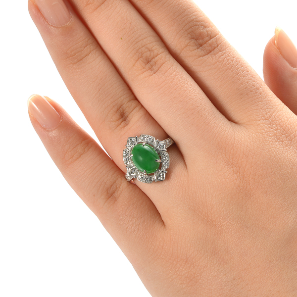 プラチナ 翡翠 ダイヤモンド リング（J2.95ct D0.35ct）｜真珠卸