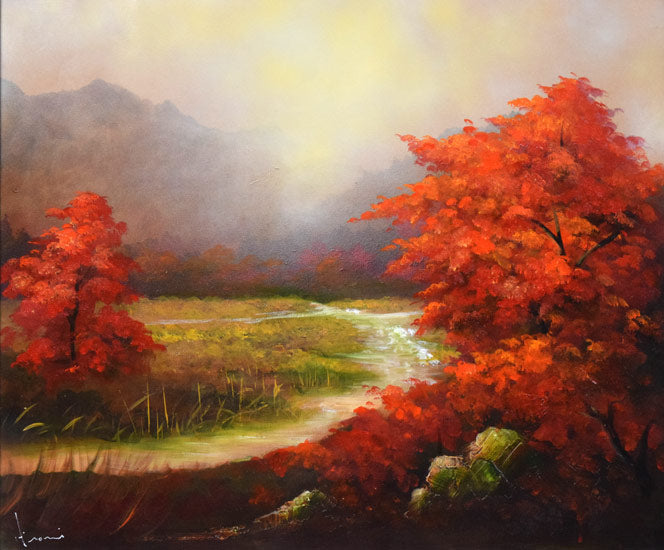 立川広己「朝霧の風景」油絵・F20号 絵画買取・販売の小竹美術