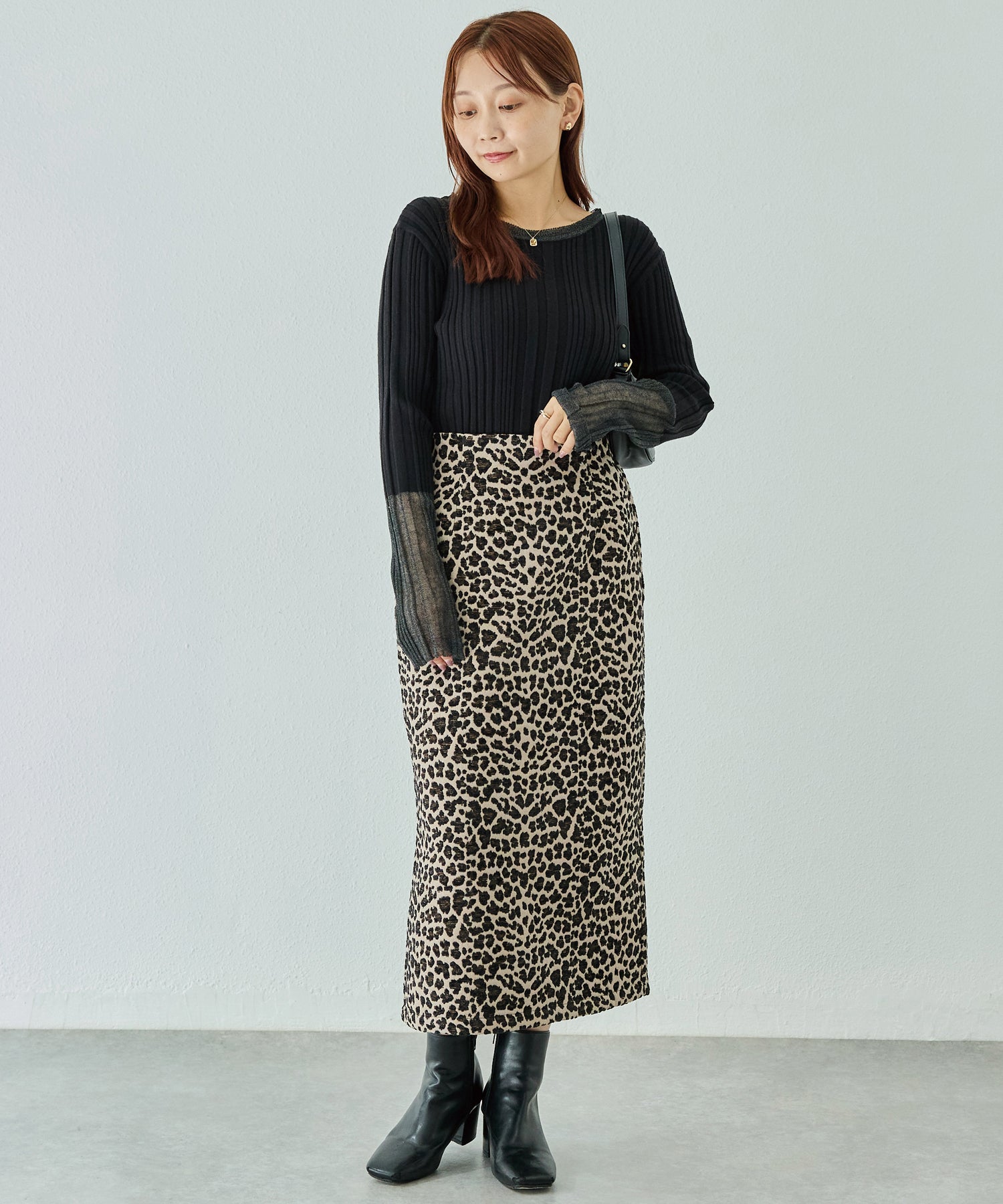 レオパードジャガードスカート | ラビアンジェ-⼤きいサイズのレディース服