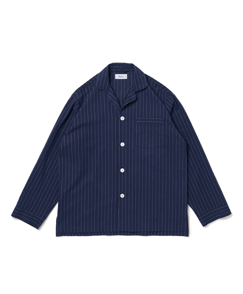 Pajama Shirt (Chalk Stripe Flannel)(L/XL(MEN) Navy×White/ネイビー