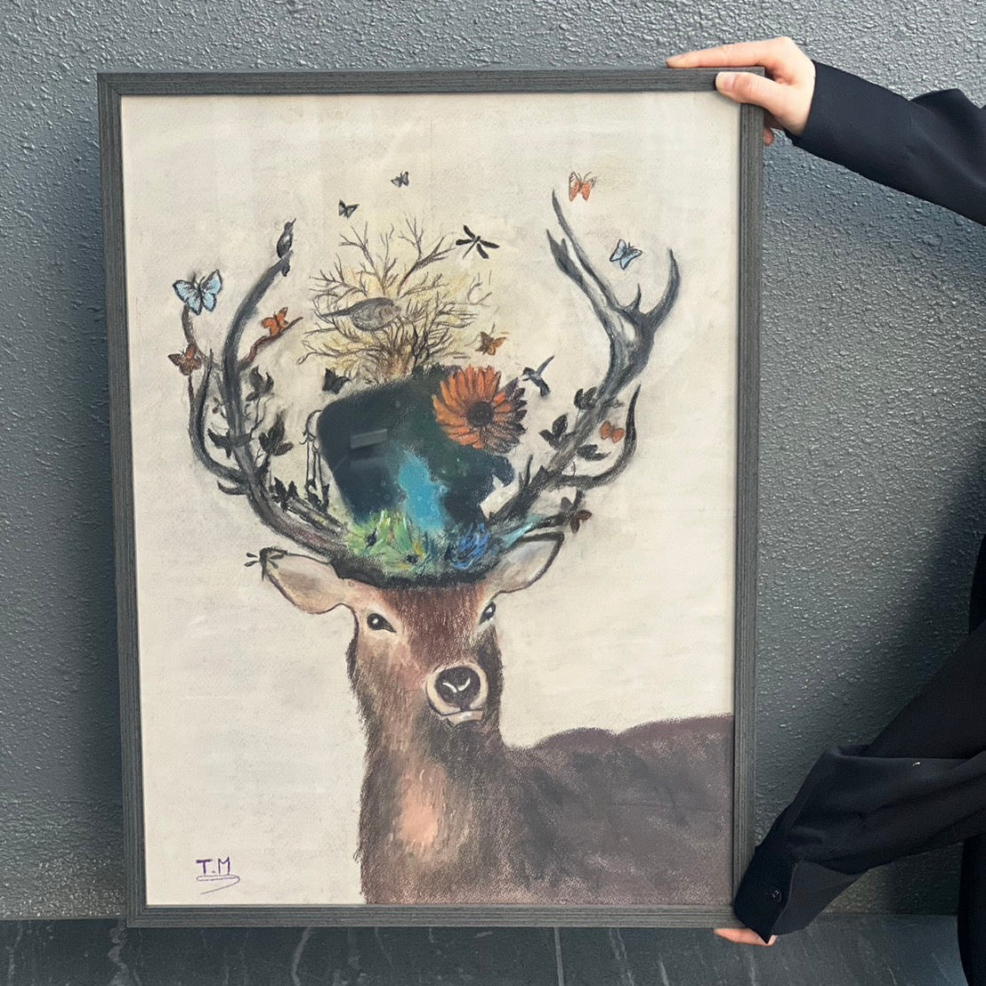 自然と調和する鹿の絵画〈一点物〉