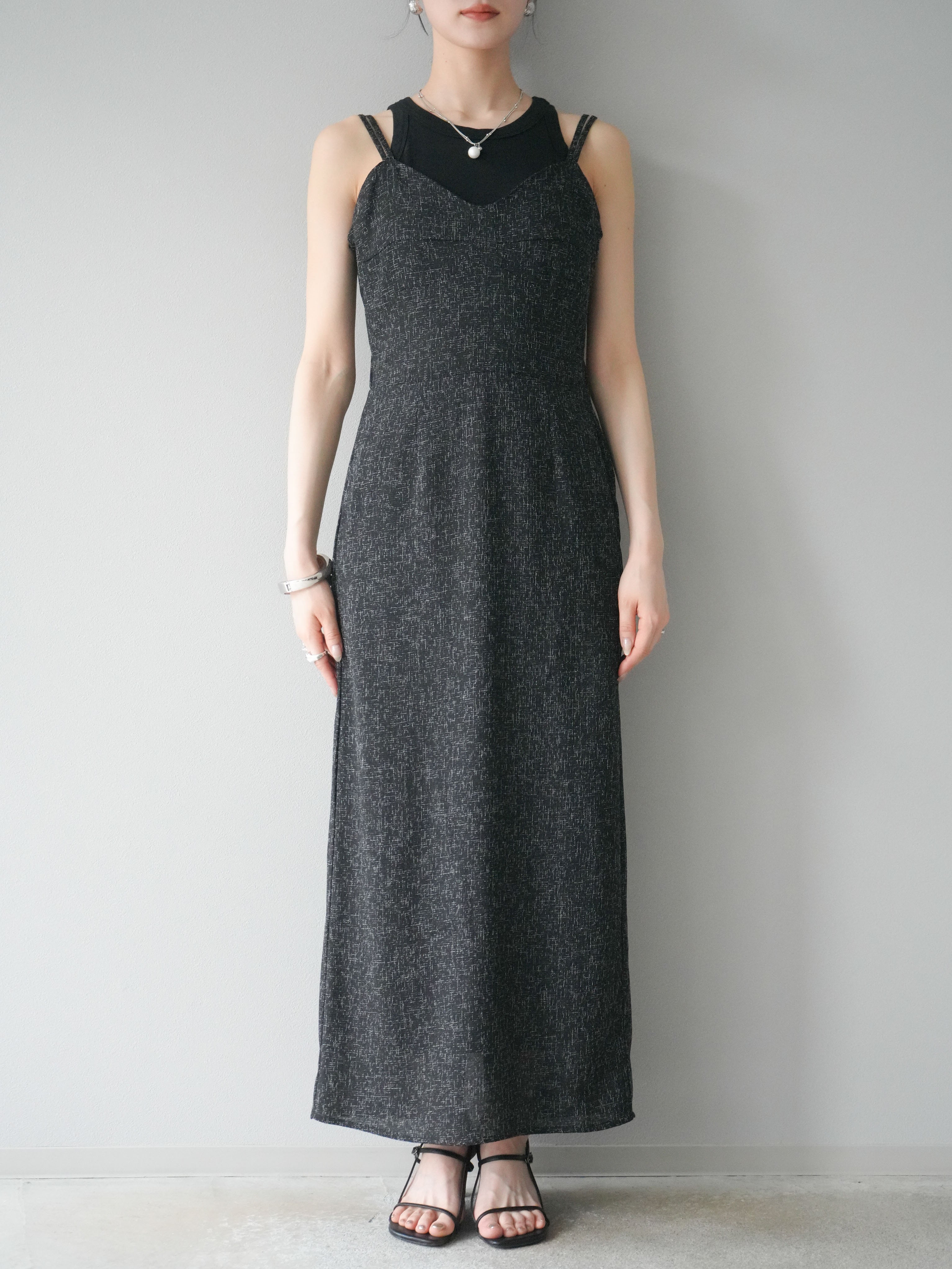 予約]サマーツイードバックオープンキャミワンピース/ブラック – Lumier