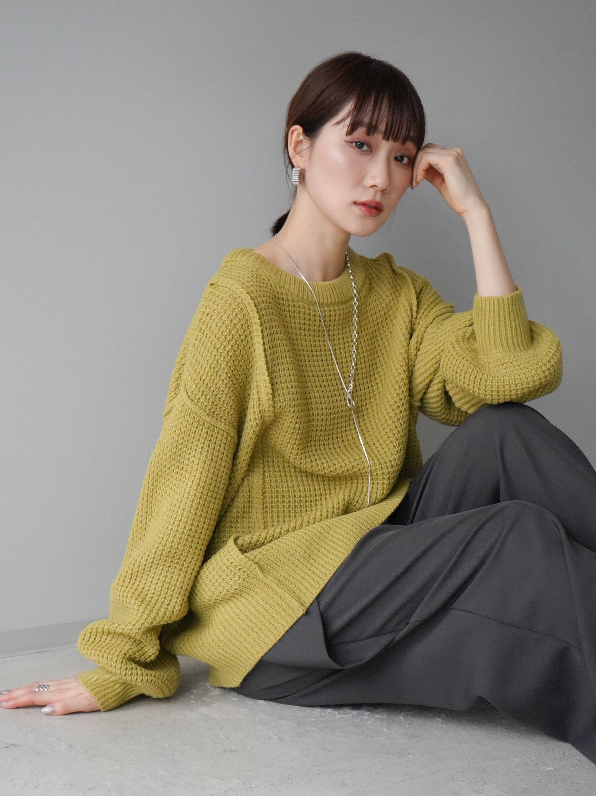 ワンダフルワールド 若草色 くまちゃん編み プルオーバーニット