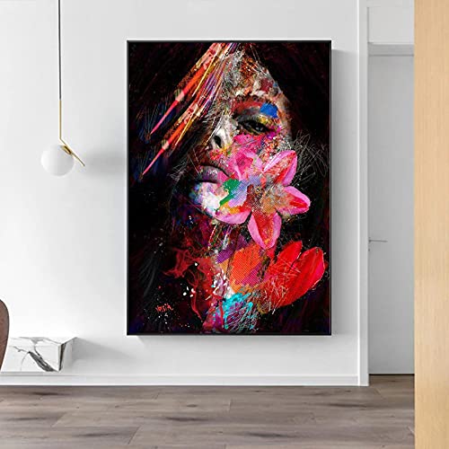 Amazon.co.jp: 抽象的な女性の顔のキャンバスの絵画インテリアポップ