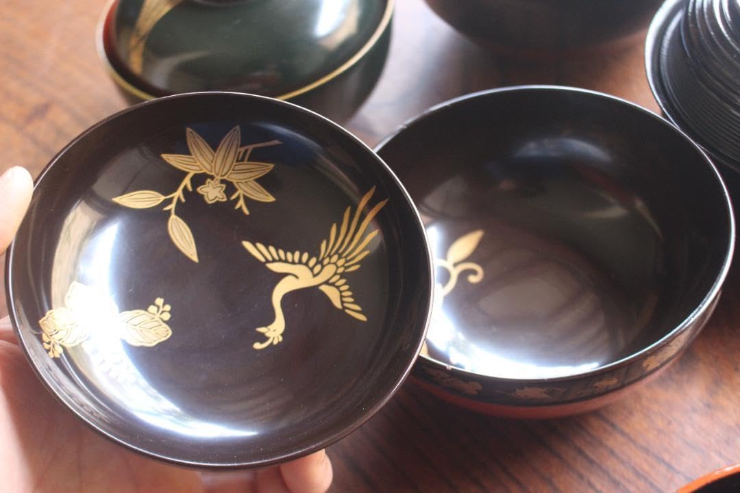 Amazon.co.jp: 小傷有 蒔絵椀＆沈金椀など7点セット（検 輪島塗 蒔絵