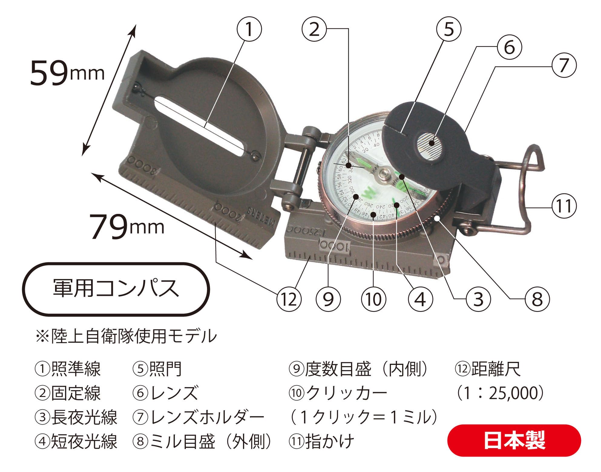 Amazon.co.jp: MIZAR-TEC(ミザールテック) コンパス 高精度軍用ミル