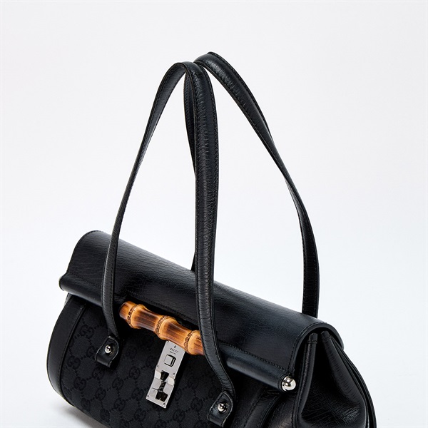 GUCCI バンブー GGキャンバス ショルダーバッグ ブラック シルバー