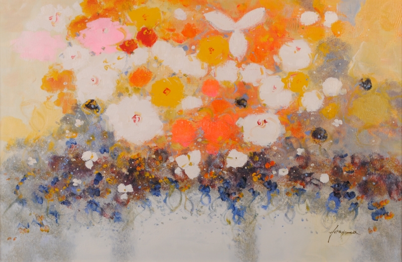 油絵の絵画で平山講平が描いた花の絵の油絵「シンフォニー」を購入