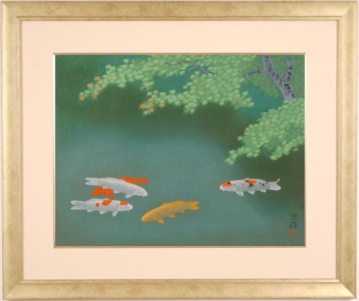 大山忠作が木版画で制作した鯉の和の絵「緑映」を通販で販売