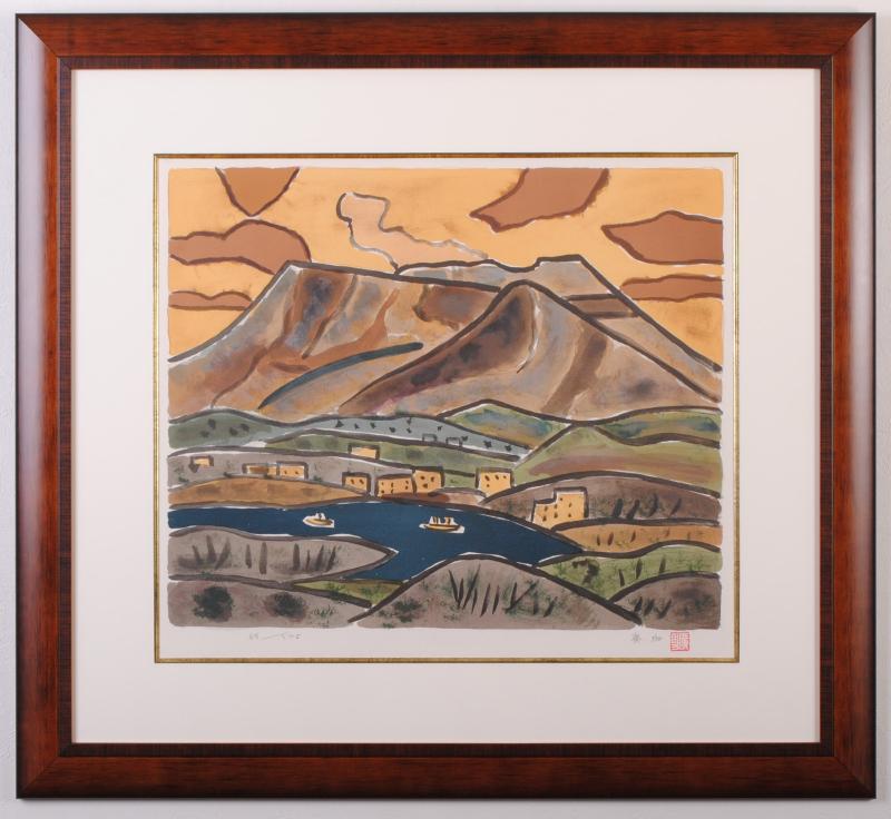 阿蘇の絵画をリトグラフの版画で制作した田崎廣助の阿蘇の絵「阿蘇」を