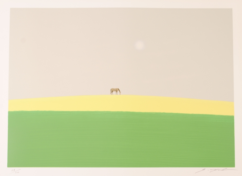 馬の絵をシルクスクリーンの版画で制作した葉祥明の馬の絵「秋の丘」を