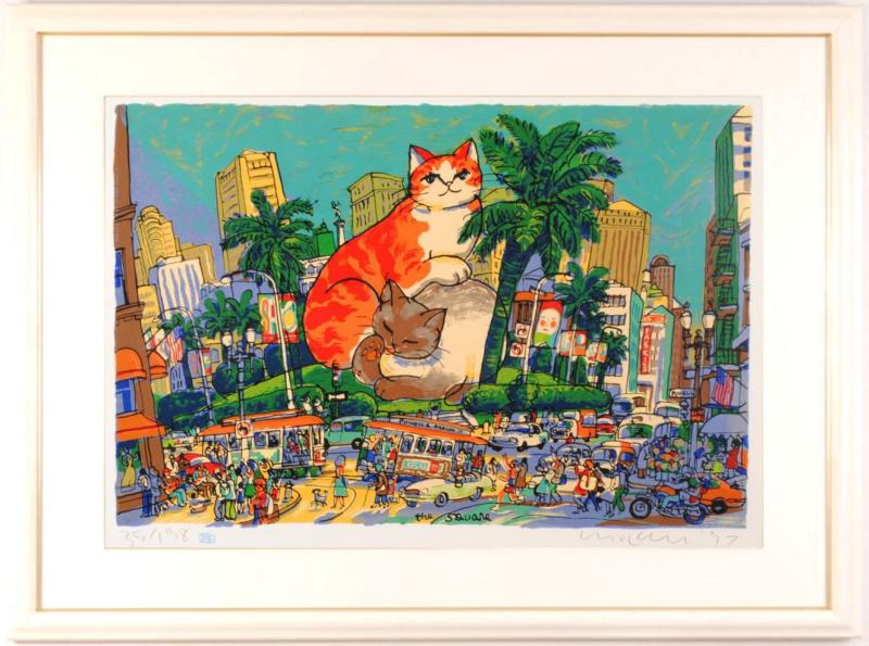 マイケル・ルーがシルクスクリーンの版画で制作したポップアートの猫の