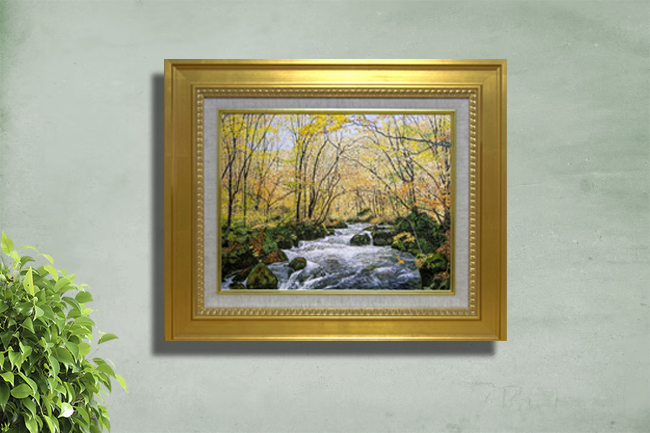 奥入瀬の秋を描いた油絵” 百瀬太虚「阿修羅の流れ」 F6 油彩画 600×500