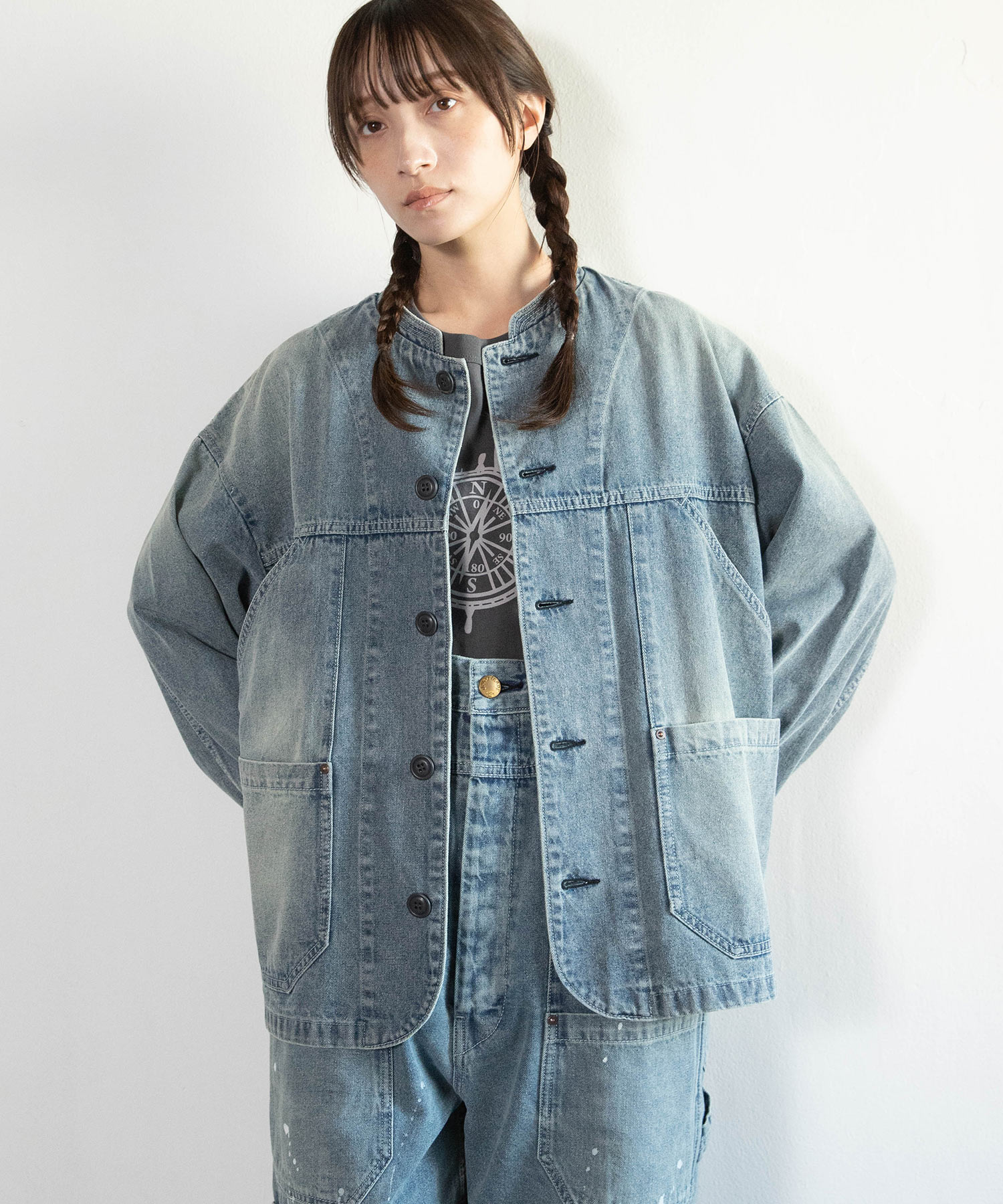 J2176 フレンチワークのマルシェジャケット(F シロ/クロヒッコリー