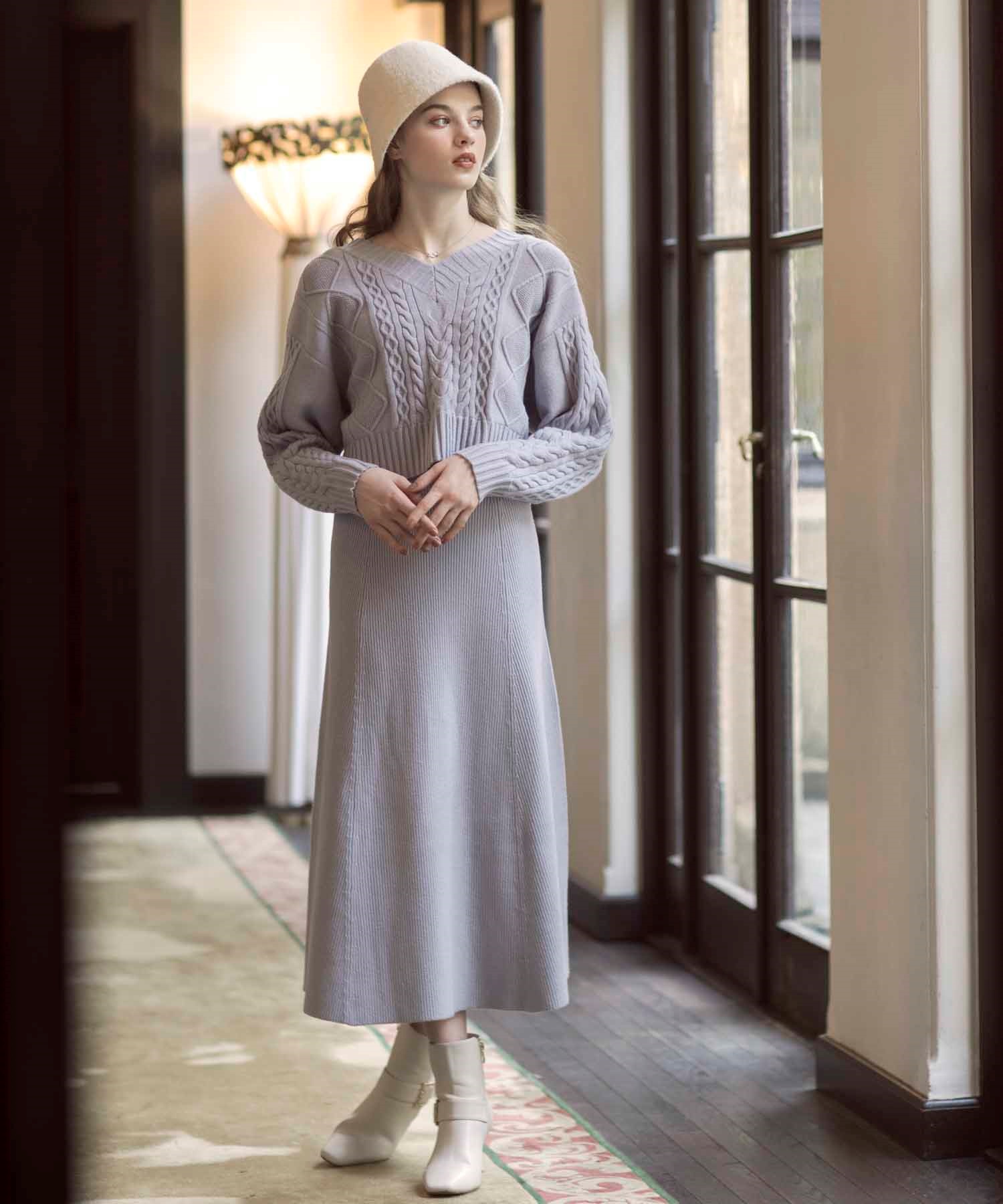 渡辺梨加コラボ】レイヤードケーブルニットワンピ | ニットワンピース