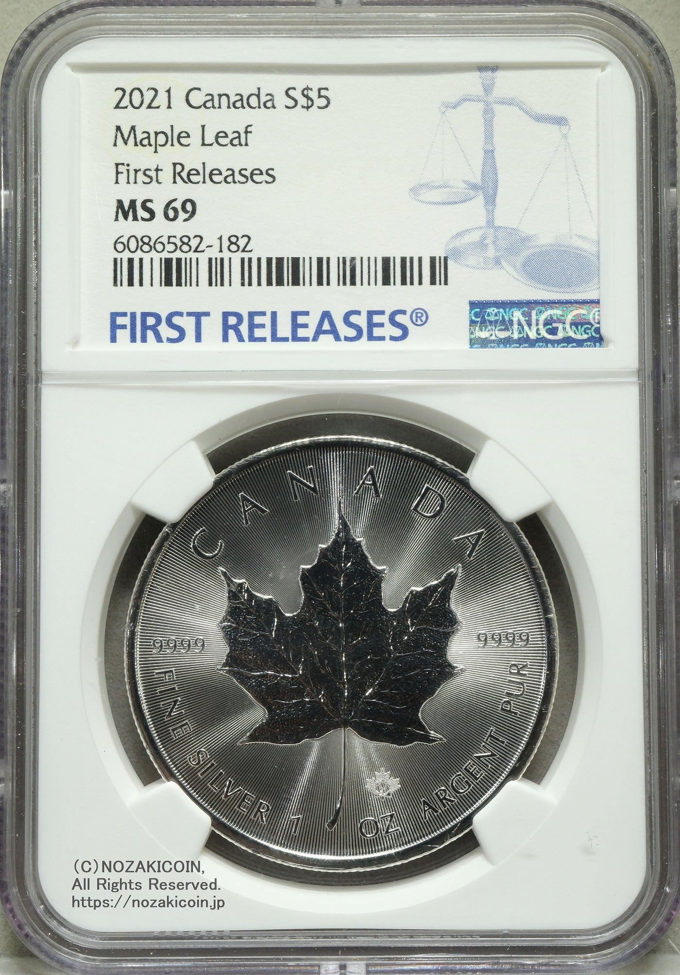 カナダ メイプルリーフ銀貨 2021年 5ドル NGC MS69 First Releases