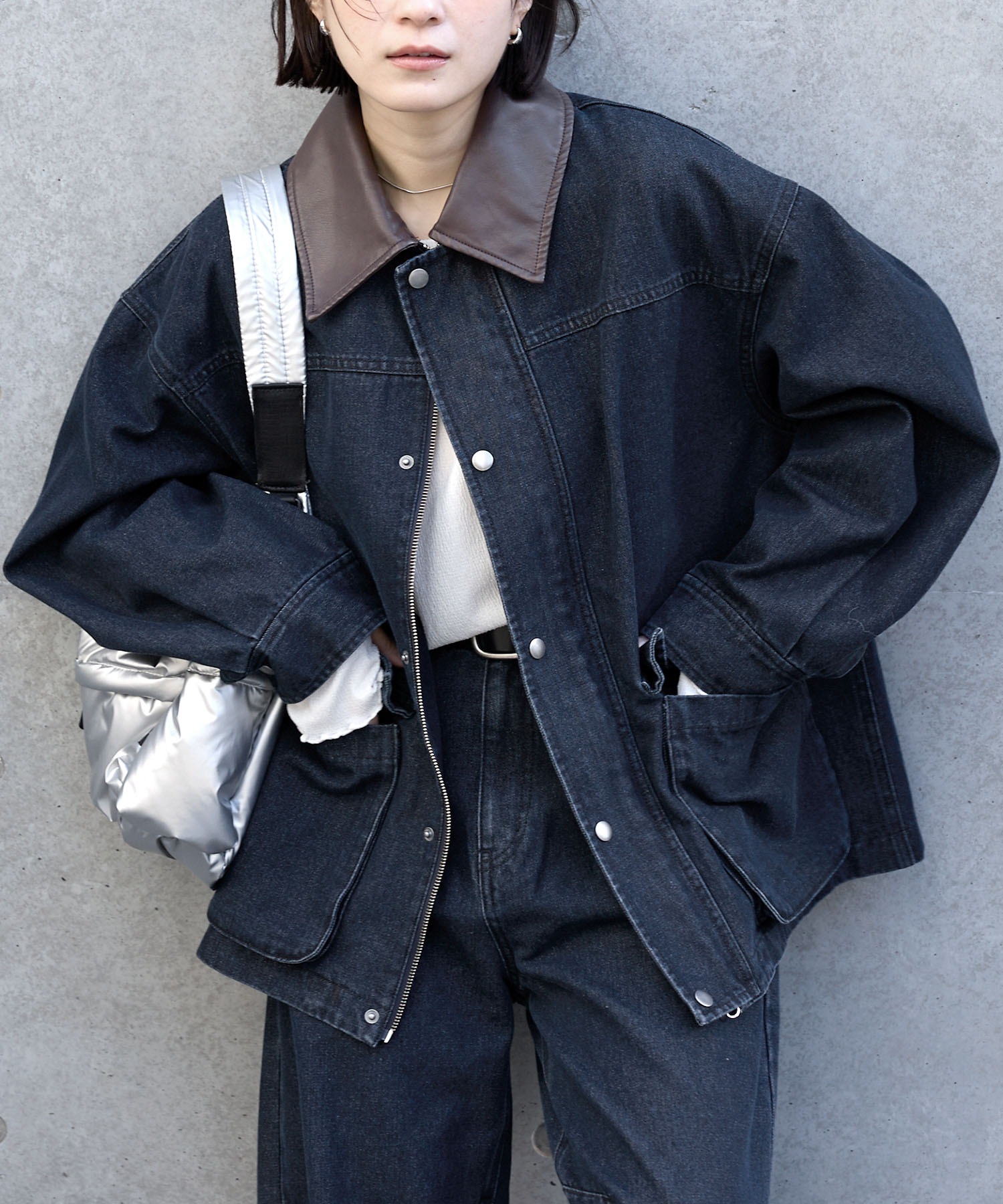 anyway.シリーズ】配色襟デニムファティーグ（洗える）ジャケット