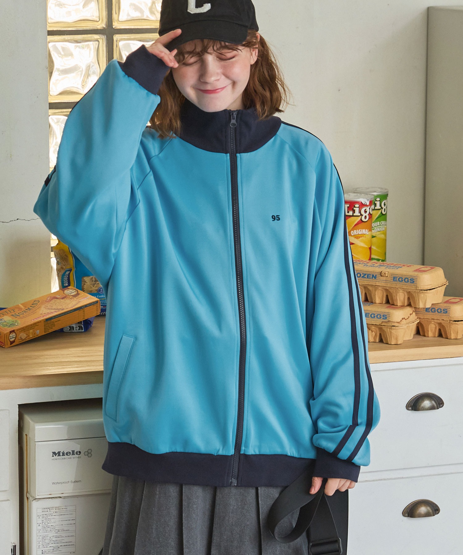 ワンポイントナンバリング刺繍ライントラックジャケット MONO-MART