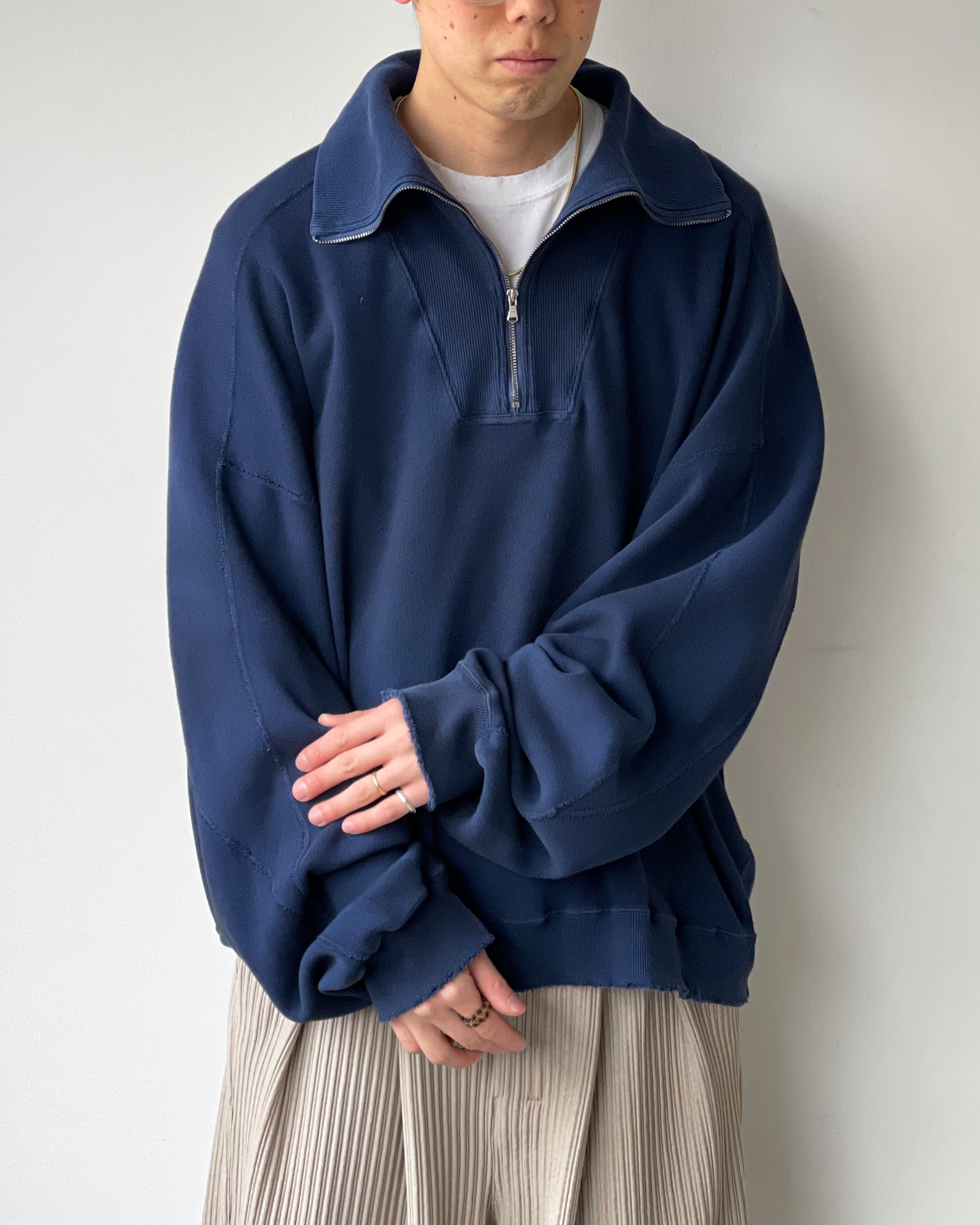 ANCELLM】SMOOTH KNIT PULLOVER SHIRT - NAVY
