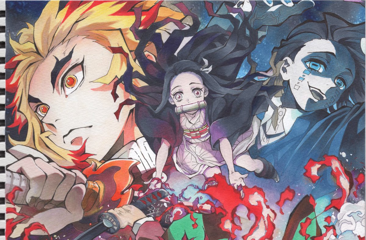 鬼滅の刃.*無限列車編キービジュアルイラストの模写完成しました！ 見