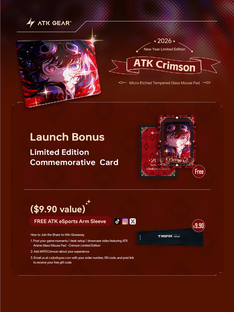 ATK Crimson Micro-Etched Tempered Glass Mouse Pad (2026 Limited