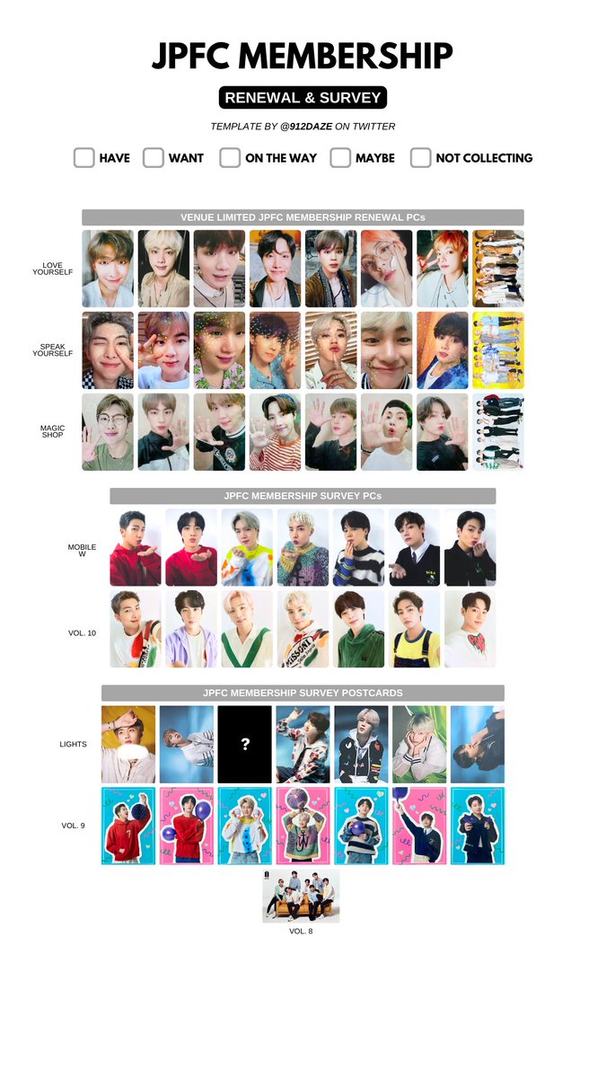 BTS JAPAN FANCLUB PCs PHOTOCARD WISHLIST TEMPLATES ✨ ⭐️ JPFC