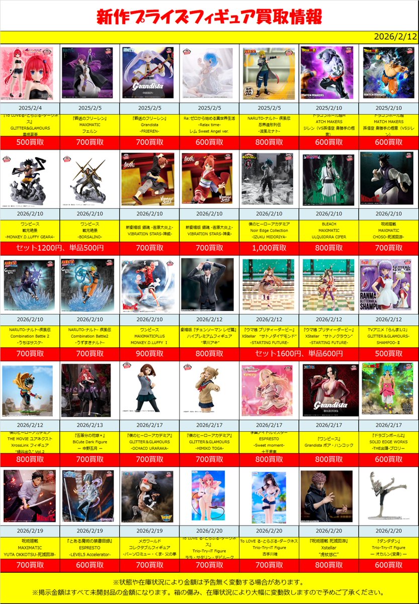 新作、準新作プライズ 買取情報‼】2/12(版) 2月新作プライズフィギュア