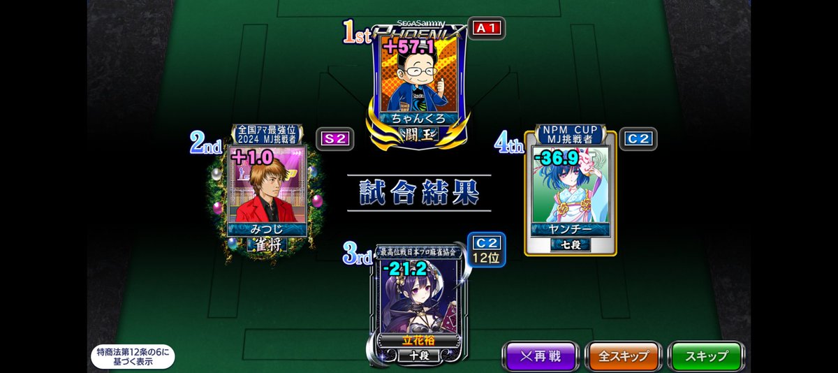 1年間毎日麻雀MJ🀄️〜3日目〜 今日も3着でした… これで3日連続3着