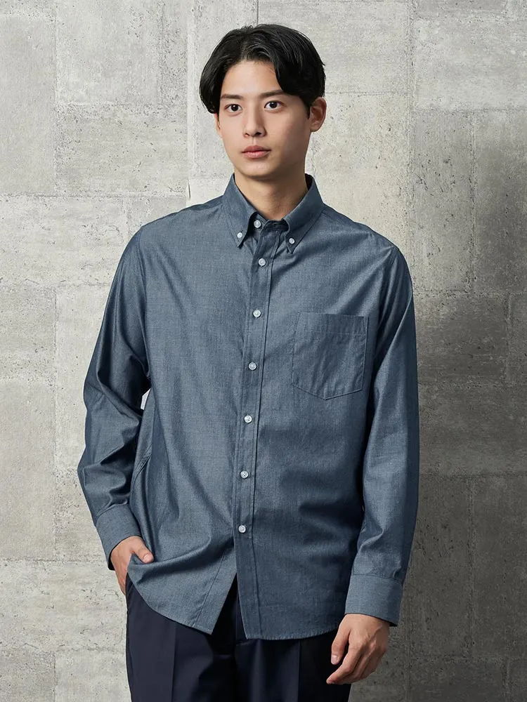 ネイビー TRANS CONTINENTS シャンブレー ボタンダウンシャツ ブラック