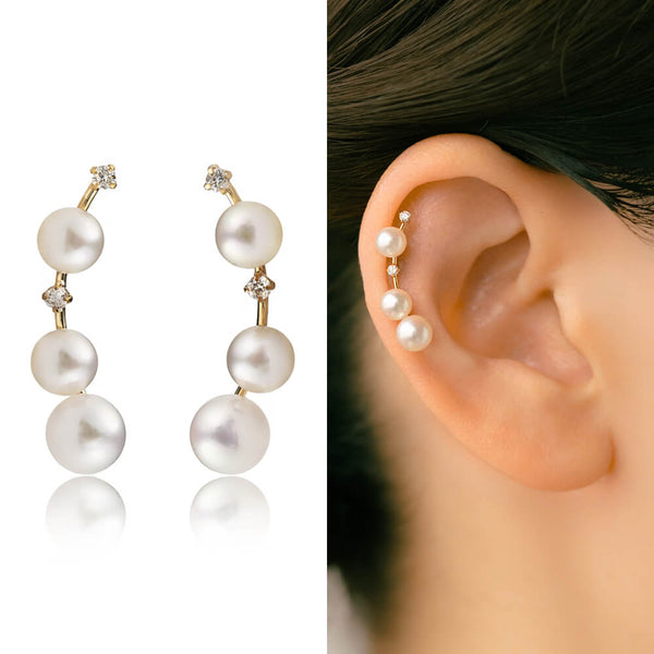 ボディピアス カーブ デザイン パール アコヤ真珠 K18 イエロー