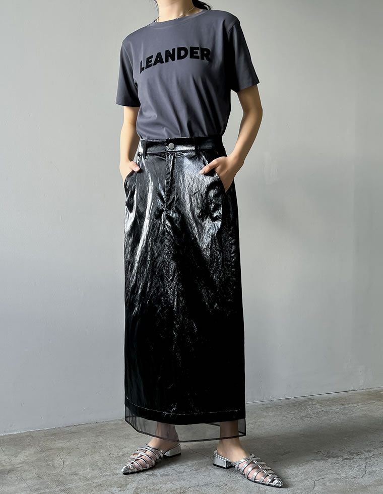 メタリックフェイクレザー×オーガンジータイトスカート - スカート通販