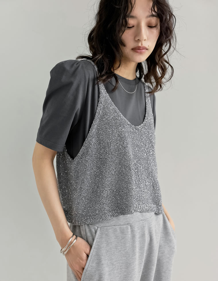 スパンコールニットキャミソールビスチェ - トップス通販 | 人気