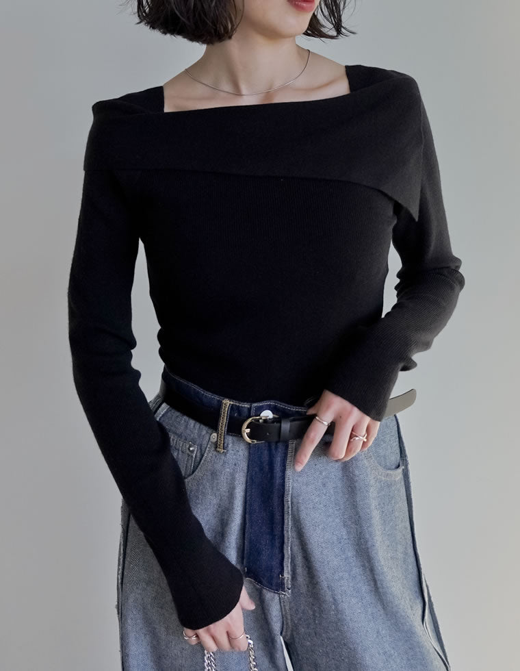 アシメオフショルダーリブニットトップス - トップス通販 | 人気