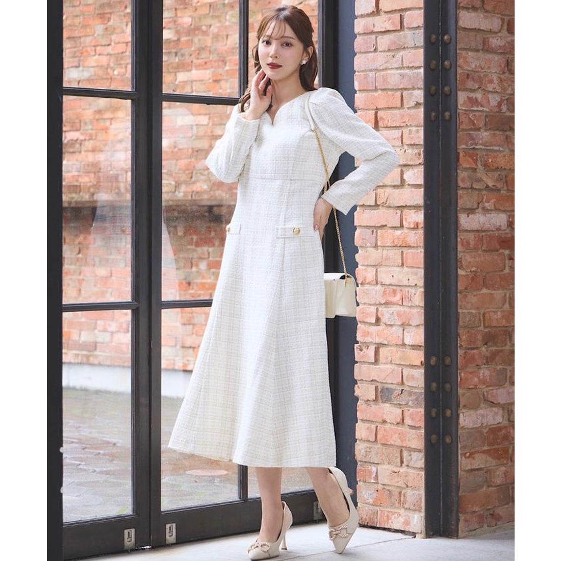 スウィングル SWINGLE ハートネックツイードエレガンスワンピース