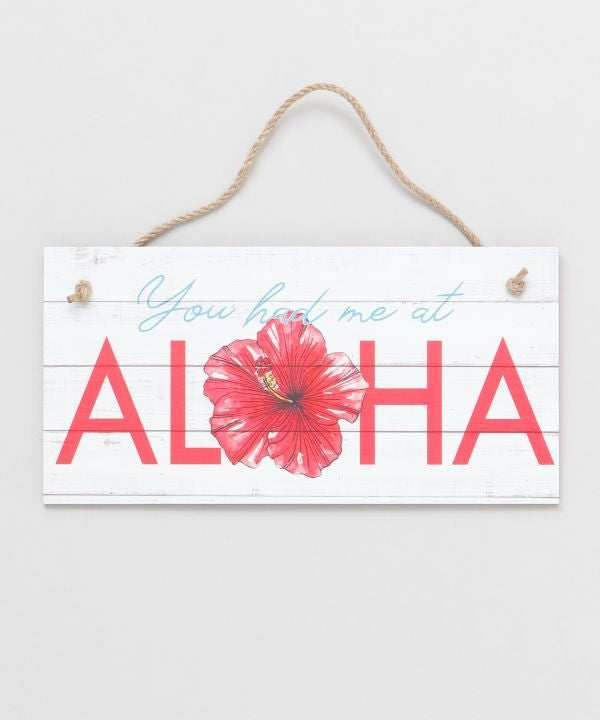 ハワイアンアートボード ALOHA ハイビスカス柄 イラスト看板 赤いお花