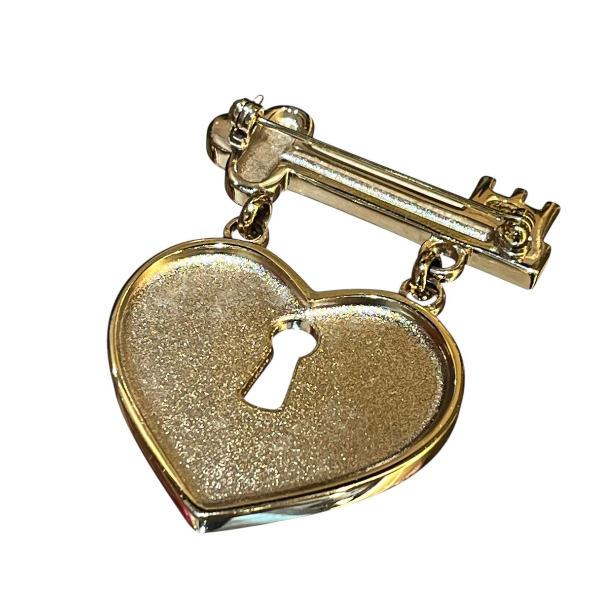 CHANEL(シャネル) 02P ラインストーンハートロックブローチ ゴールド