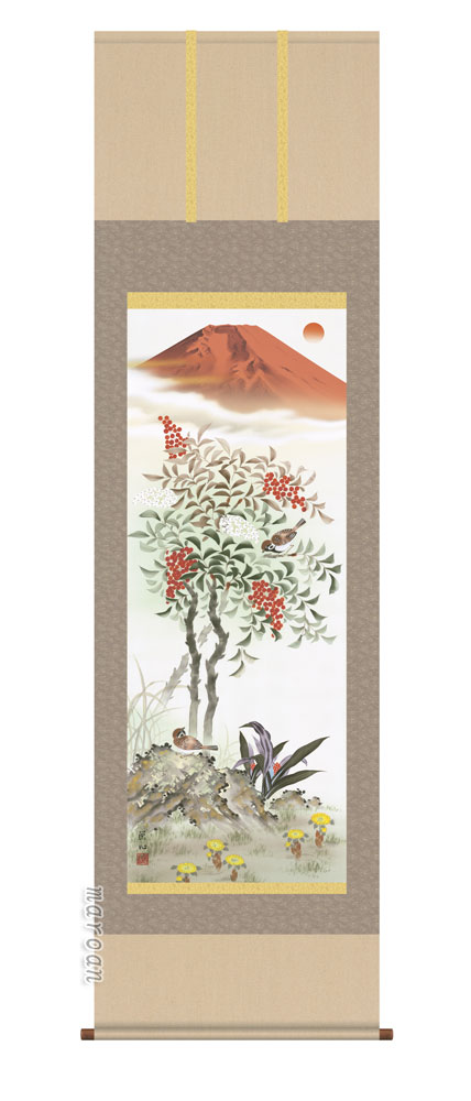 楽天市場】掛け軸 【 開運 掛軸 南天に雀 [花鳥図]】尺五 最高品質