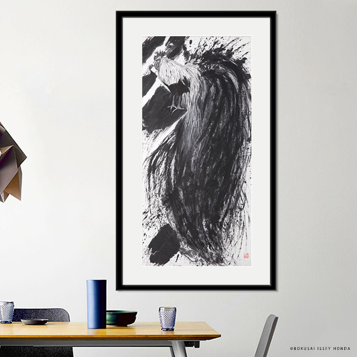 楽天市場】本田一誠 猫水墨画【夢】縦長 グレイッシュインテリアに合う