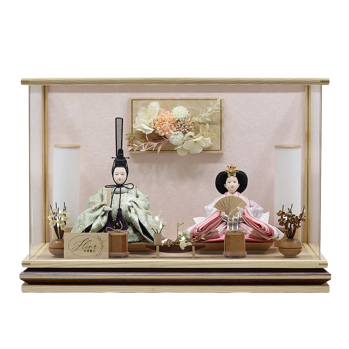 雛人形 ケース飾り セシル 芥子親王 アートフラワー 木目 アクリル