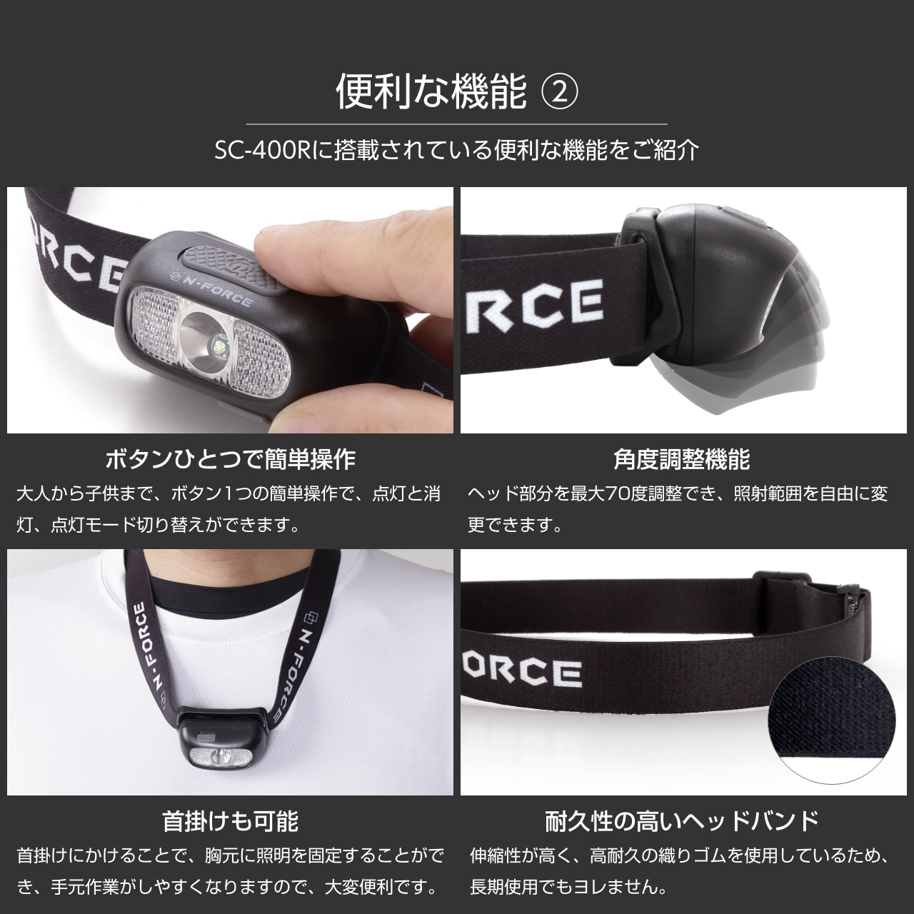 N-FORCE（エヌフォース） ヘッドライト 充電式 LED 最軽量60g 防水
