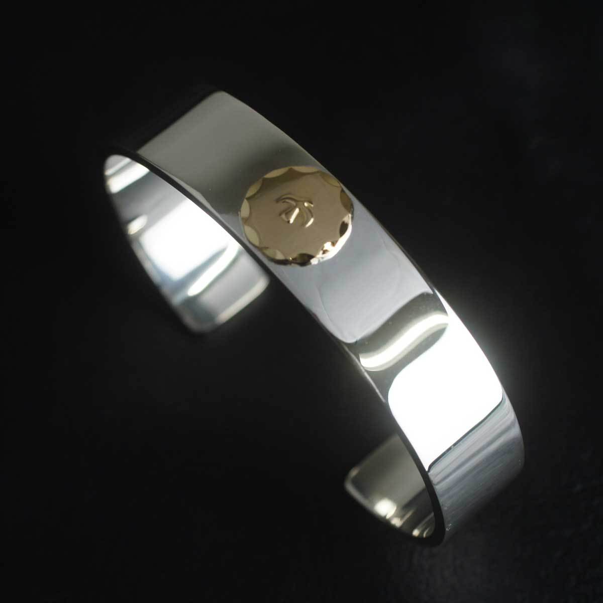 メンズ バングル ブレスレット 18金メタル付平打ちブレス イーグル