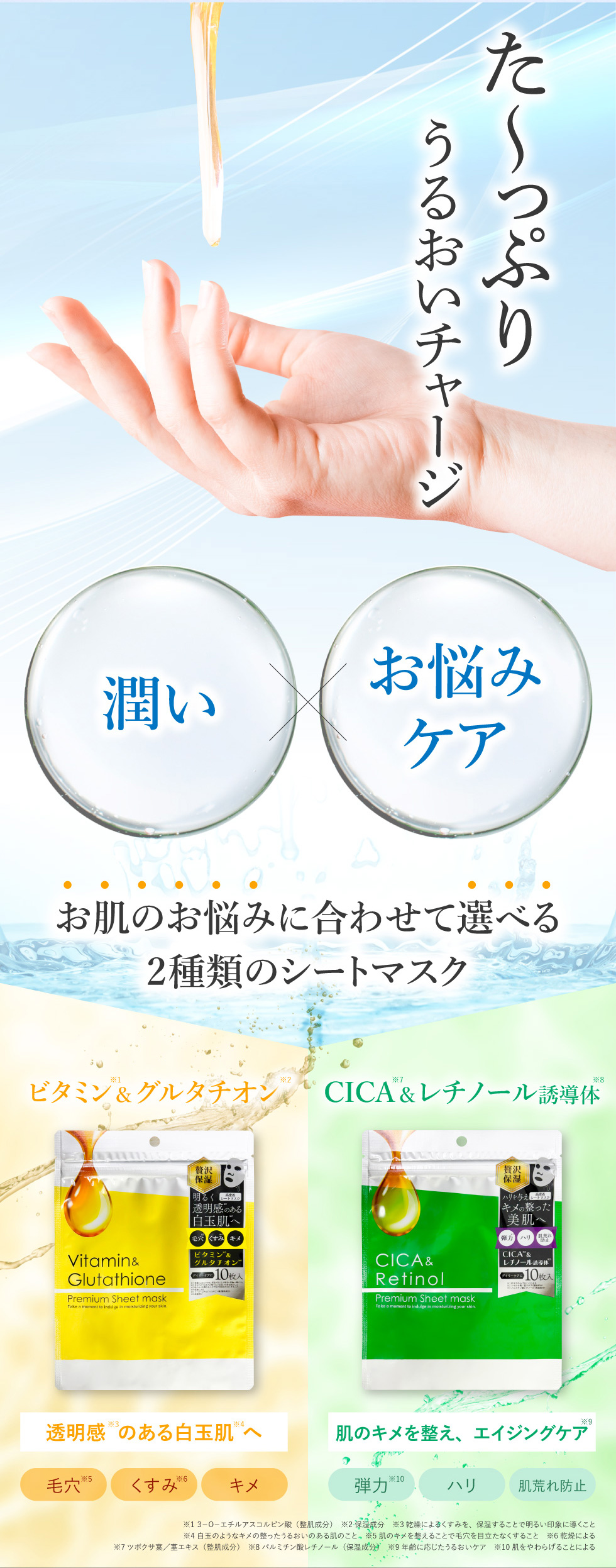 プレミアムシートマスク 10枚入 ビタミン グルタチオン CICA