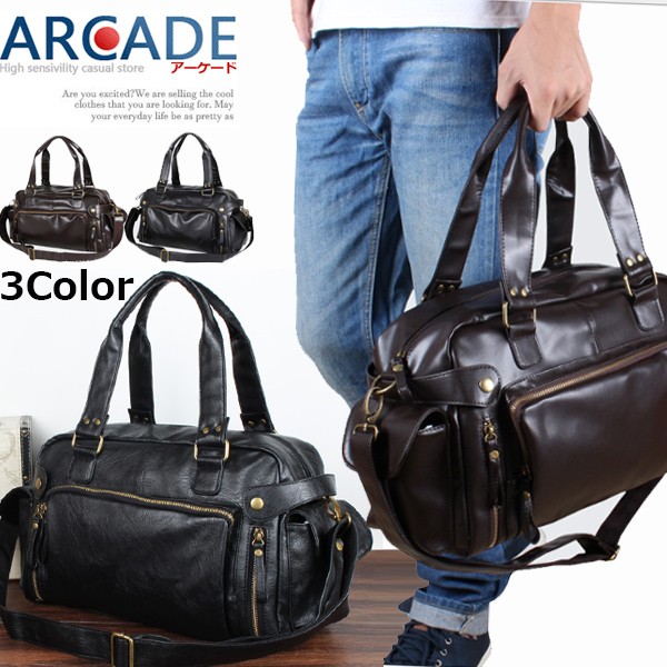 バッグ メンズ ボストンバッグ PUレザー トートバ ッグ ショルダー
