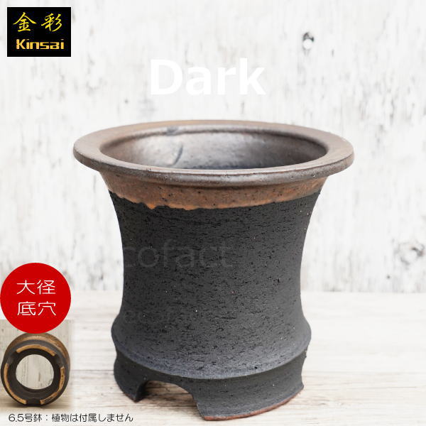 陶器鉢 植木鉢 6.5号 底穴あり 金彩高脚 ブラック サナなし 園芸鉢