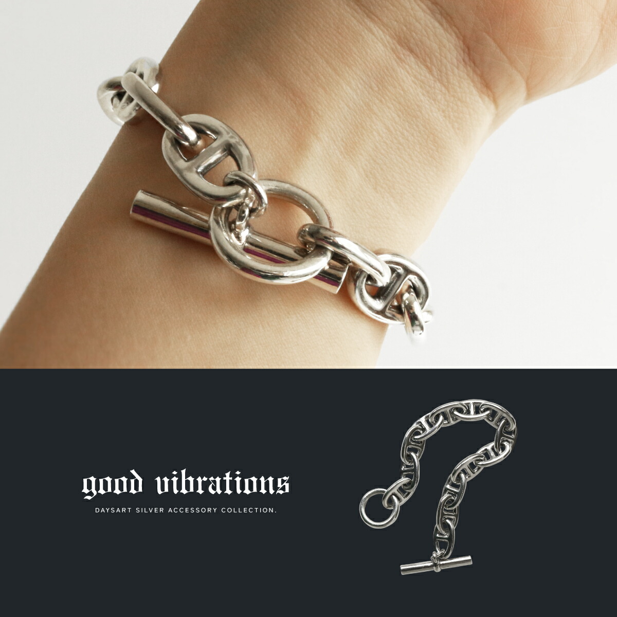 ブレスレット メンズ シルバー925 アンカーチェーン トグル留め