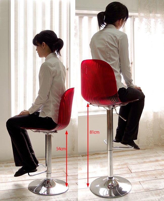 デザイナーズ カウンターチェア 回転 昇降式 Ocean クリアレッド色 座